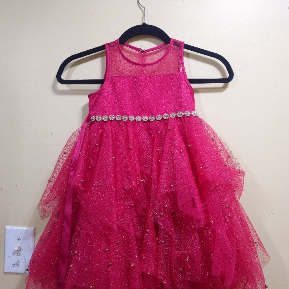 Girls' Pink Tulle Dress with Rhinestone Belt